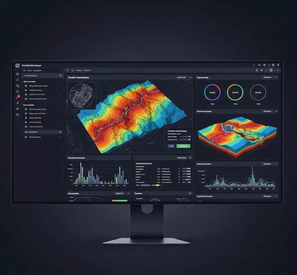 Interfaz de un software geológico en una pantalla de computadora